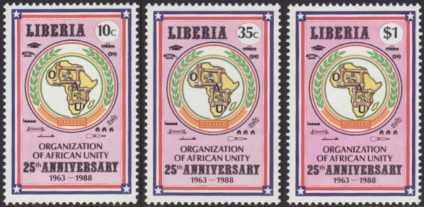 Liberia 1988 25th Anniversary of the Organization of African Unity Stamps Liberia 1988 25th Anniversary of the Organization of African Unity Stamps
